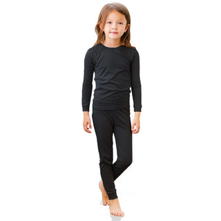 Buy fleece-black Girl&#39;s 100% Cotton Thermal Underwear Two Piece Set