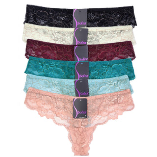 Buy claire 6 Pack of Women&#39;s Lace Detail Stretch Cotton Thong Panties