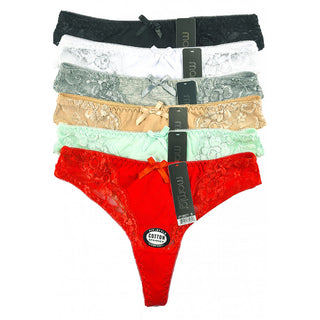 Buy sugar 6 Pack of Women&#39;s Lace Detail Stretch Cotton Thong Panties
