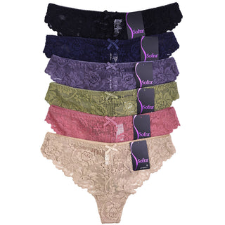 Buy nightshade 6 Pack of Women&#39;s Lace Detail Stretch Cotton Thong Panties