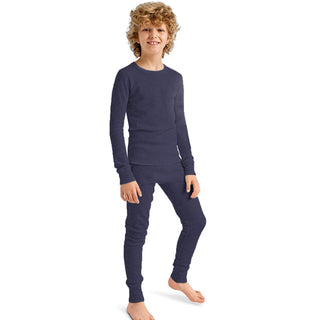 Buy navy-blue Boy&#39;s 100% Cotton Thermal Underwear Two Piece Set