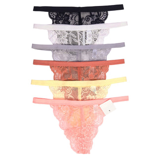 Buy dahlia 6 Pack of Women&#39;s Lace Detail Stretch Cotton Thong Panties