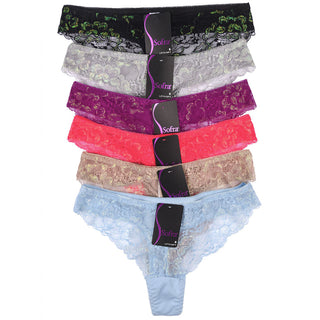Buy jasmine 6 Pack of Women&#39;s Lace Detail Stretch Cotton Thong Panties