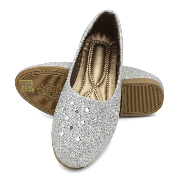 LAVRA Girls Ballerina Rhinestone Flats Glittery Mary Jane Slip On Shoes