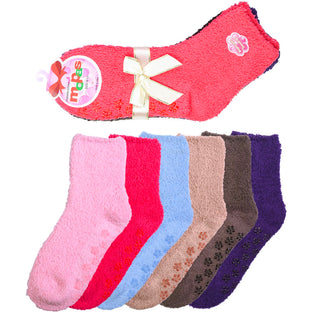 6 Pair of Women Plush and Fuzzy Soft Cozy Slipper Socks w/ Non-Skid No Slip Bottom