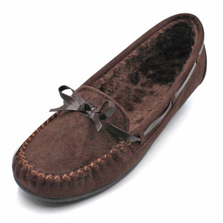 Buy brown Women&#39;s Suede Fur Lined Moccasin Comfort Slippers