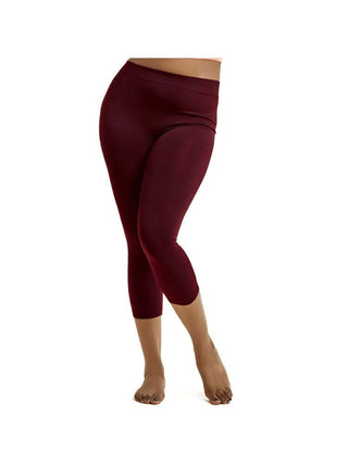 Buy dark-red Women&#39;s Plus Size Cropped Capri Solid Leggings