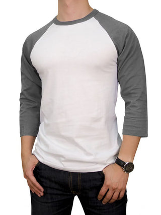 Buy white-gray Men&#39;s 100% Cotton 3/4 Length Sleeve Raglan Baseball T-Shirt