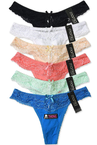Buy cherish 6 Pack of Women&#39;s Lace Detail Stretch Cotton Thong Panties