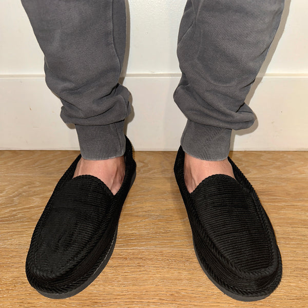 Men's Casual Black Corduroy Slippers