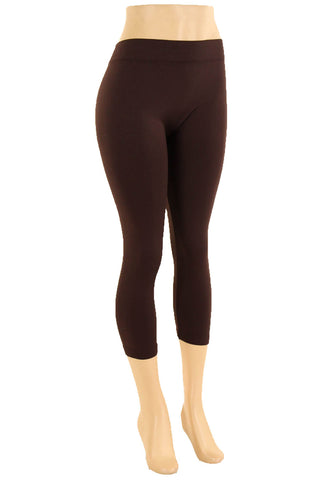 Buy brown Women&#39;s Plus Size Cropped Capri Solid Leggings