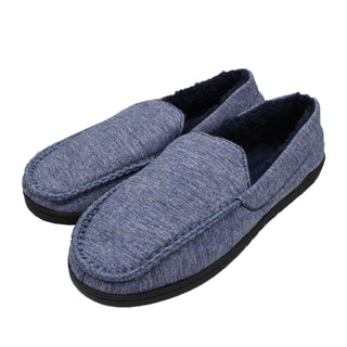 Buy canvas-blue SLM Mens Moccasin Slippers Faux Fur Lined House Shoes Comfy Bedroom Clogs