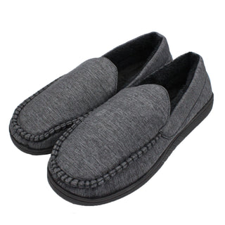 Buy canvas-charcoal SLM Mens Moccasin Slippers Faux Fur Lined House Shoes Comfy Bedroom Clogs