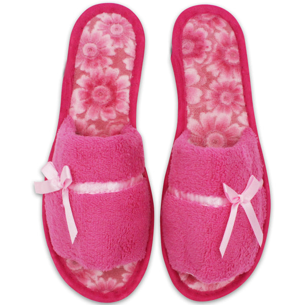 Lavra Women's Plush Terry Cloth Cozy Open Toe Slippers Gift