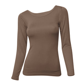 Buy mocha LAVRA Women&#39;s Soft Casual Crew Neck Long Sleeve Shirt