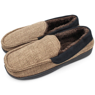 Buy brown SLM Mens Moccasin Slippers Faux Fur Lined House Shoes Comfy Bedroom Clogs