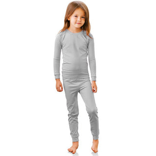 Buy fleece-gray Girl&#39;s 100% Cotton Thermal Underwear Two Piece Set