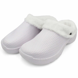 Buy white LAVRA Womens Faux Fur Lined Clogs Warm Cozy Nusring Shoes Indoor/Outdoor Garden Slip On