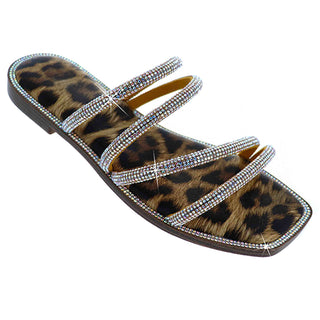 Buy leopard LAVRA Womens Rhinestone Slides Bling Summer Sandals Strappy Sparkle Sexy Flip Flop