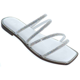 Buy white LAVRA Womens Rhinestone Slides Bling Summer Sandals Strappy Sparkle Sexy Flip Flop
