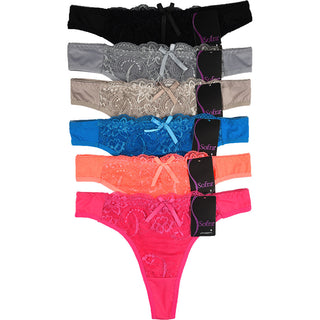 Buy natalie 6 Pack of Women&#39;s Lace Detail Stretch Cotton Thong Panties