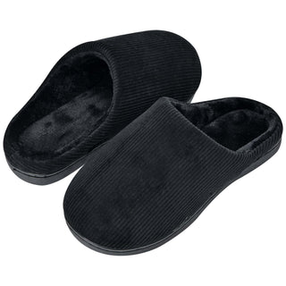 Buy black LAVRA Men&#39;s Corduroy Slippers Memory Foam Bedroom House Shoes