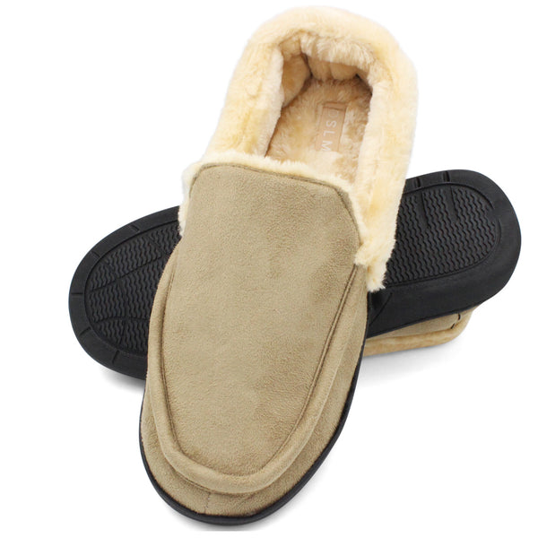 SLM Mens Moccasin Slippers Faux Fur Lined House Shoes Comfy Bedroom Clogs