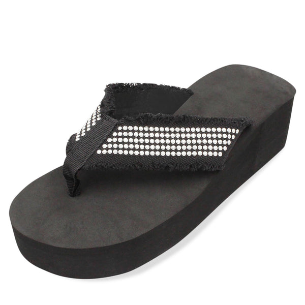 LAVRA Women's Platform Wedge Sandals Summer Beach Studded T Strap Flip Flops