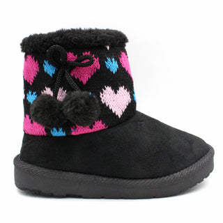 Buy heart-black LAVRA Girls Classic Mid Calf Booties Cute Assorted Faux Fur Lined Winter Boots Gift