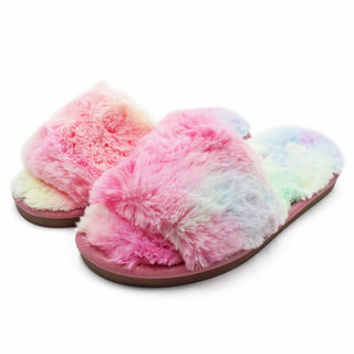 Buy rainbow LAVRA Womens Fuzzy Slides Faux Fur Slippers Sandals Gift