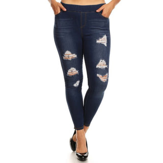 Buy distressed-blue LAVRA Women&#39;s True Plus Size Jegging High Waist Jeans Full Length Denim Leggings with Pockets