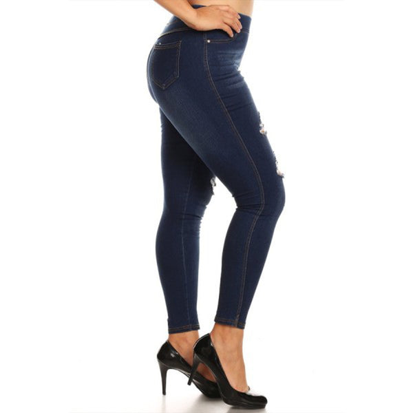 LAVRA Women's True Plus Size Jegging High Waist Jeans Full Length Denim Leggings with Pockets