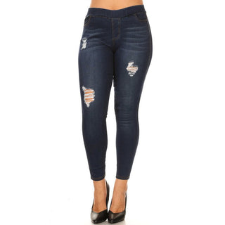 Buy ripped-blue LAVRA Women&#39;s True Plus Size Jegging High Waist Jeans Full Length Denim Leggings with Pockets