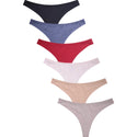 6 Pack of Women's Lace Detail Stretch Cotton Thong Panties