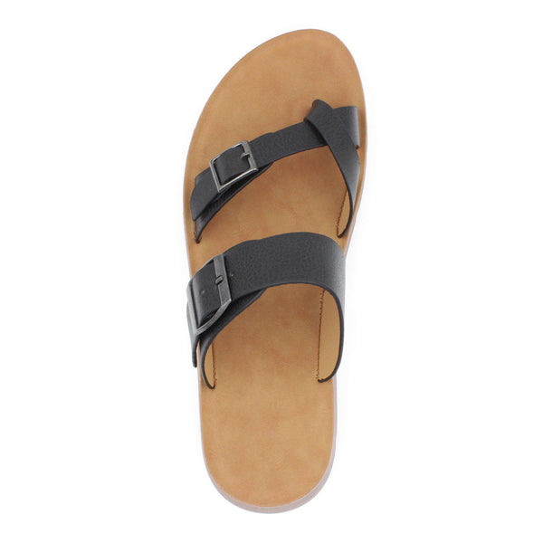 LAVRA Womens Footbed Sandals Double Buckle Slides