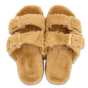 LAVRA Girls Double Strap Sandals Kids Fuzzy Fur Slides Flatform Shoes