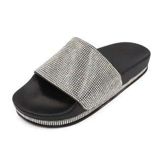 Buy bling-black Women&#39;s Glitter Rhineston Slide Sandals
