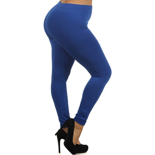 Buy royal-blue Women&#39;s Plus Size Fleece Full Length Solid Color Leggings