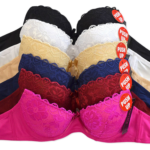 MaMia Women's Full Cup Push Up Lace Bras (Pack of 6)
