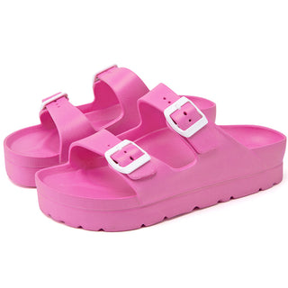 Buy bright-pink Women&#39;s Classic Double Strap Buckle Sandals
