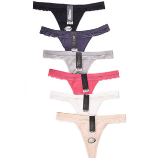 Buy cindy 6 Pack of Women&#39;s Lace Detail Stretch Cotton Thong Panties