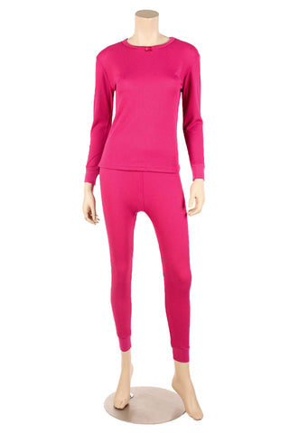 Buy fuchsia-pink Women&#39;s 100% Cotton Thermal Underwear Two Piece Long Johns Set