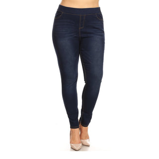 Buy blue LAVRA Women&#39;s True Plus Size Jegging High Waist Jeans Full Length Denim Leggings with Pockets