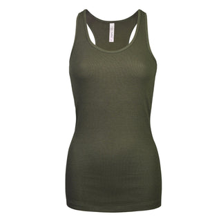 Buy racer-olive Women&#39;s 100% Cotton Basic Ribbed Tank Top