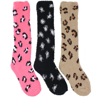 Buy leopard-pink-black-mocha Women&#39;s Pair of Plush Fur Fleece Holiday Socks