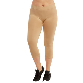 Buy beige Women&#39;s Plus Size Cropped Capri Solid Leggings