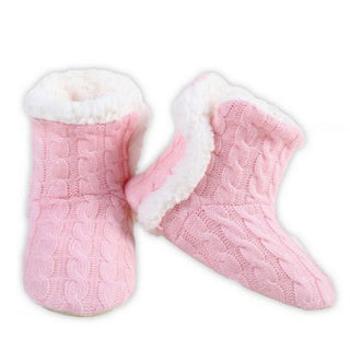 Buy baby-pink Yelete Womens Cable Knit Slippers House Booties Socks Soft Sherpa Lining Rubber Soles
