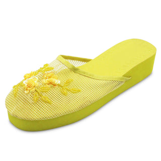 Buy yellow Women&#39;s Floral Beaded Mesh Chinese Slippers