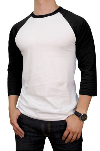 Buy white-black Men&#39;s 100% Cotton 3/4 Length Sleeve Raglan Baseball T-Shirt