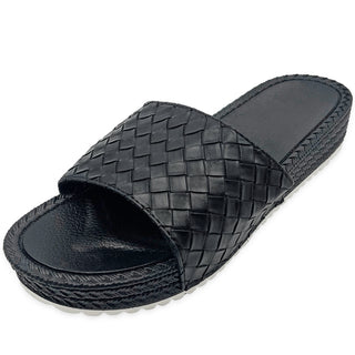 Buy black LAVRA Women&#39;s Woven Platform Slip On Slide Sandals